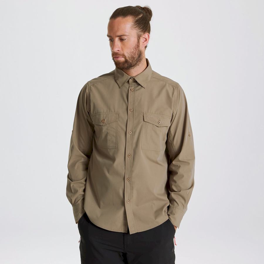 Craghoppers Kiwi Long Sleeved Men's Shirts Dark Khaki | XON3415CF