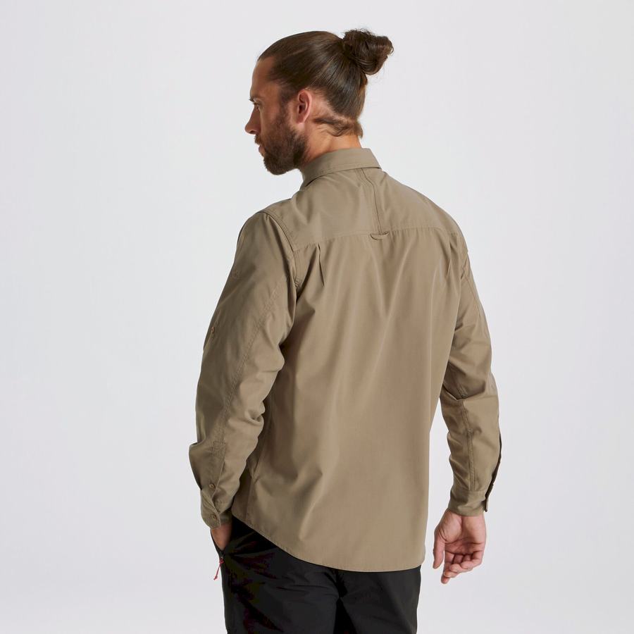 Craghoppers Kiwi Long Sleeved Men's Shirts Dark Khaki | XON3415CF