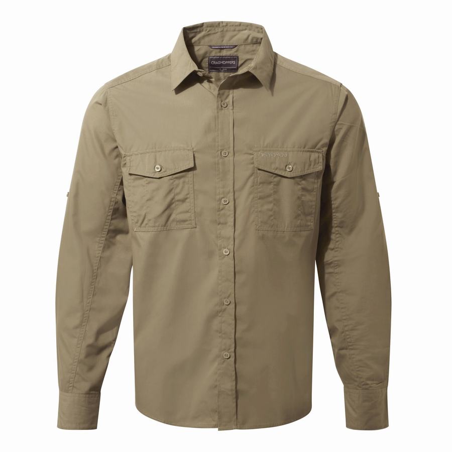 Craghoppers Kiwi Long Sleeved Men\'s Shirts Dark Khaki | XON3415CF