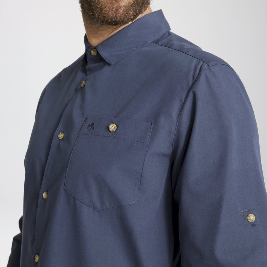 Craghoppers Kiwi Ridge Long Sleeved Men's Shirts Grey Blue | WLB3440VA