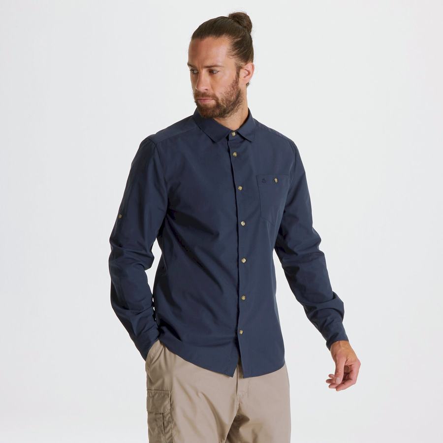 Craghoppers Kiwi Ridge Long Sleeved Men's Shirts Grey Blue | WLB3440VA