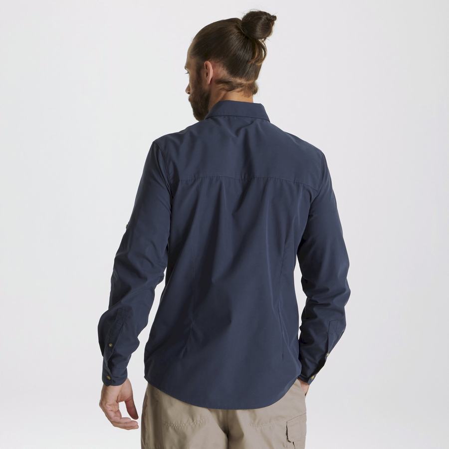 Craghoppers Kiwi Ridge Long Sleeved Men's Shirts Grey Blue | WLB3440VA