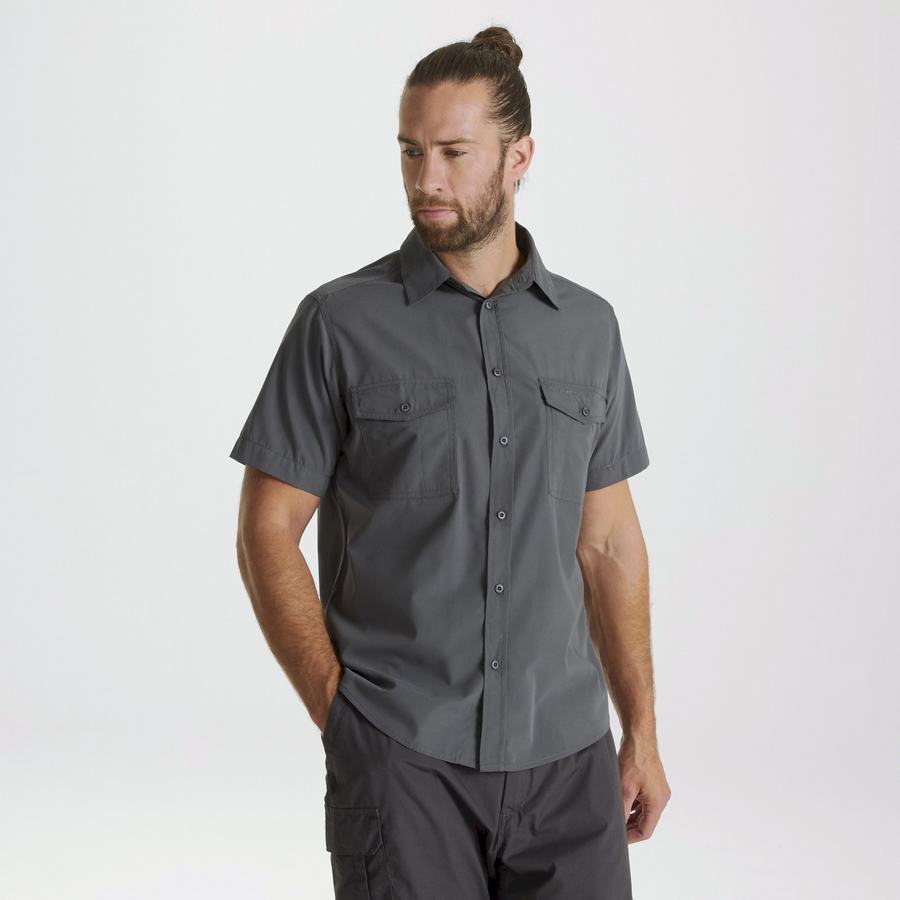 Craghoppers Kiwi Short Sleeved Men's Shirts Dark Grey | MYO2086SC