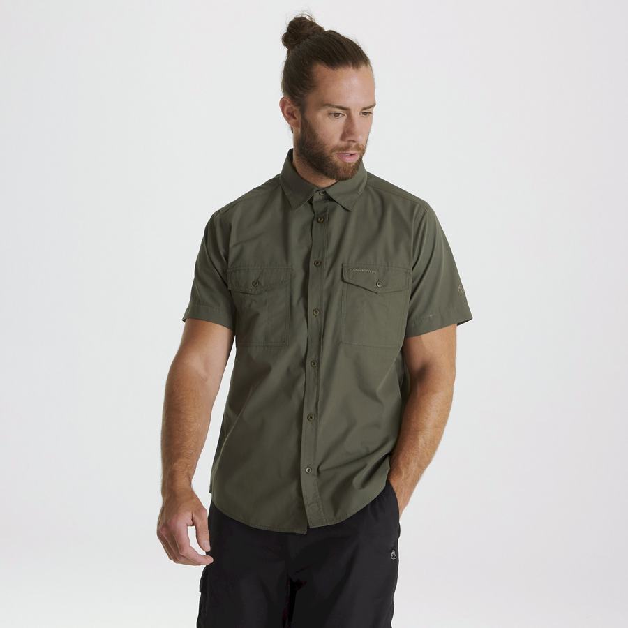 Craghoppers Kiwi Short Sleeved Men's Shirts Deep Green | ZWL6415PL