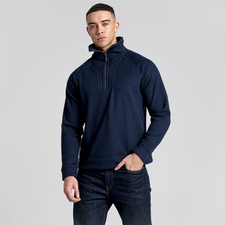 Craghoppers Logan Half Zip Men's Sweaters Blue Navy | XQQ673ZV