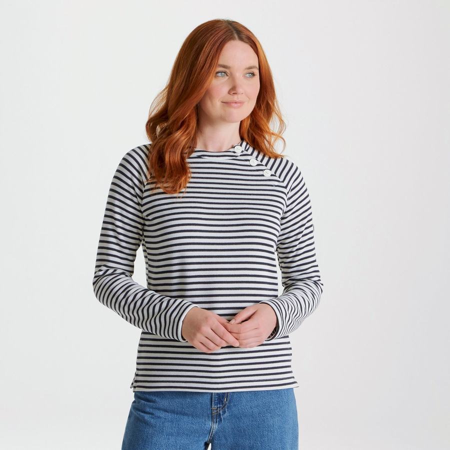 Craghoppers Neela Crew Neck Women's Sweatshirts Blue Navy Stripes | XLO3640MB