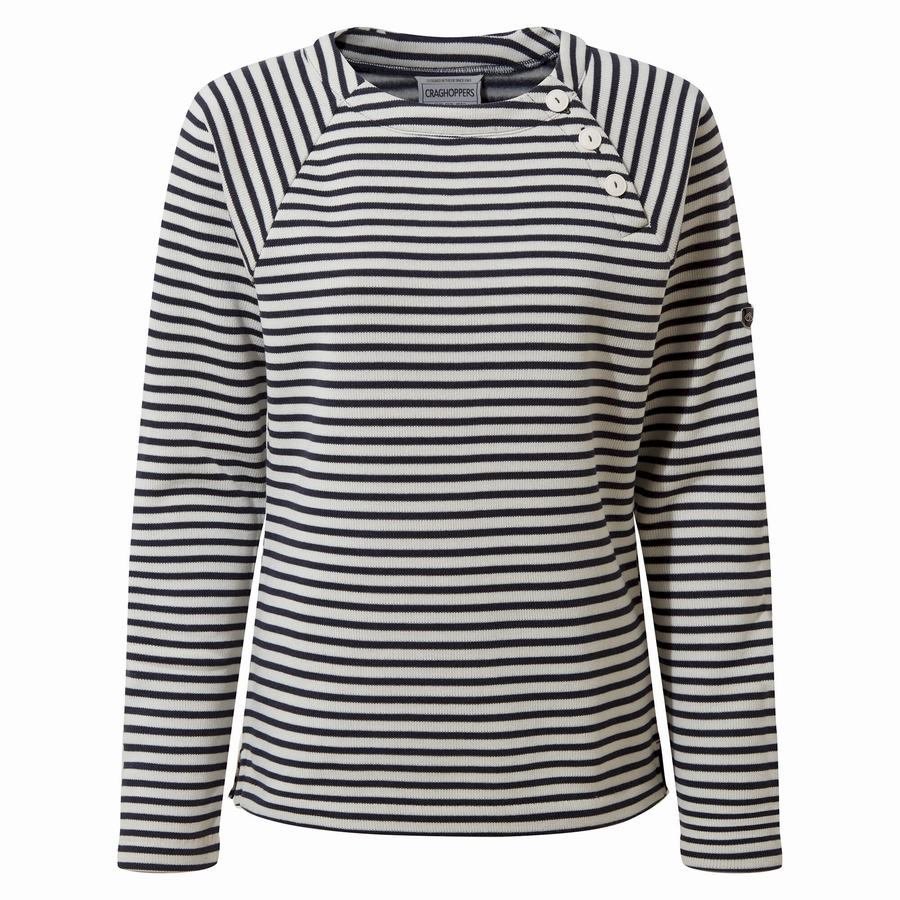 Craghoppers Neela Crew Neck Women's Sweatshirts Blue Navy Stripes | XLO3640MB