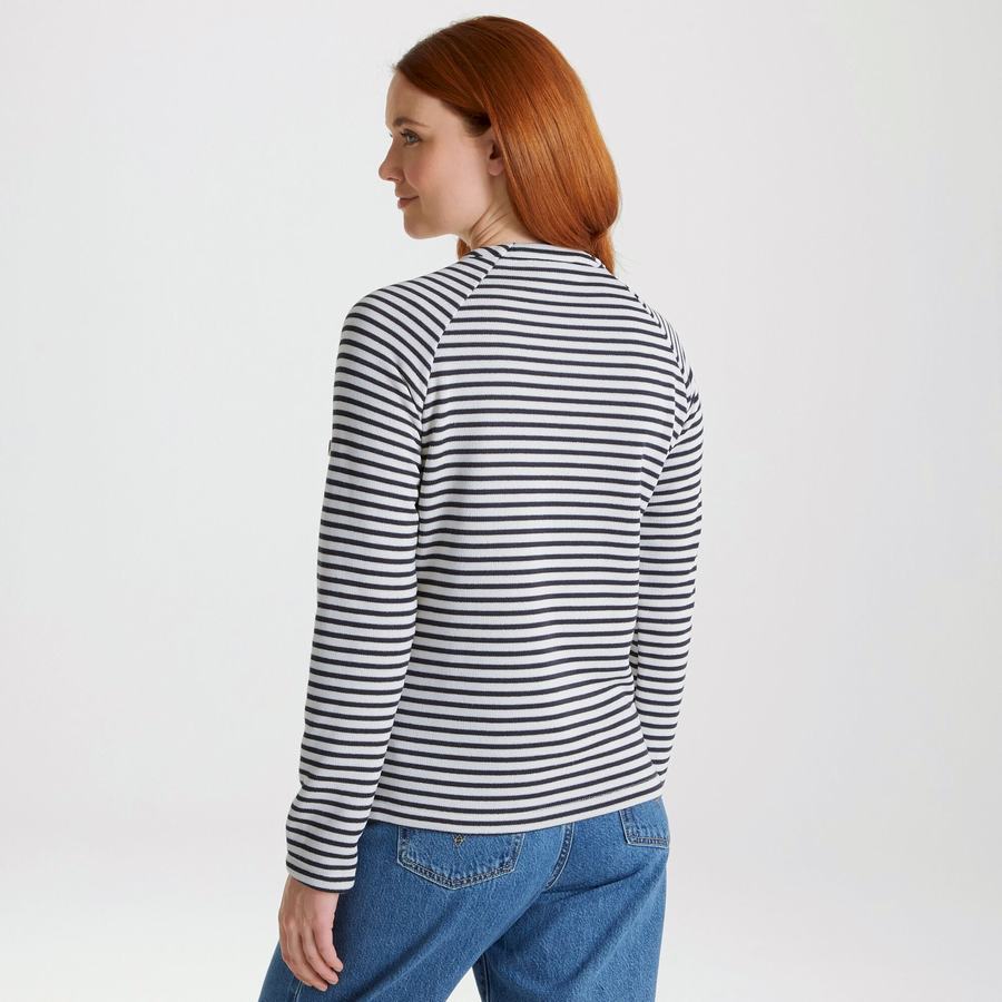 Craghoppers Neela Crew Neck Women's Sweatshirts Blue Navy Stripes | XLO3640MB