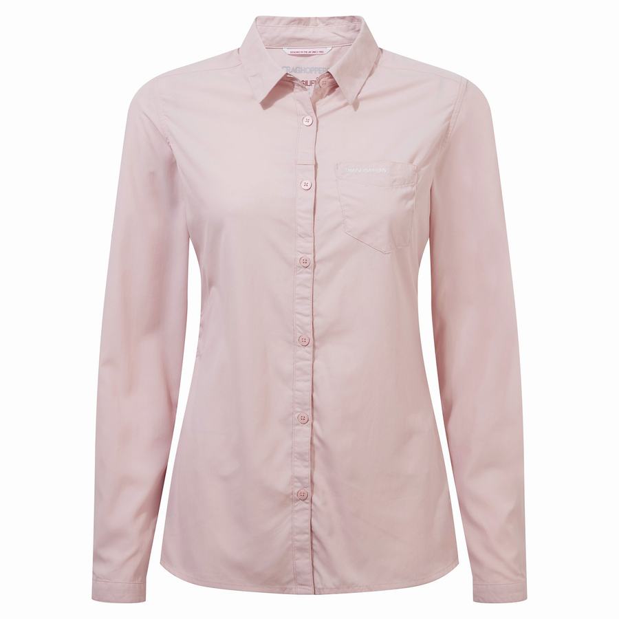 Craghoppers NosiLife Bardo Long Sleeved Women's Shirts Pink | TEU9814UQ