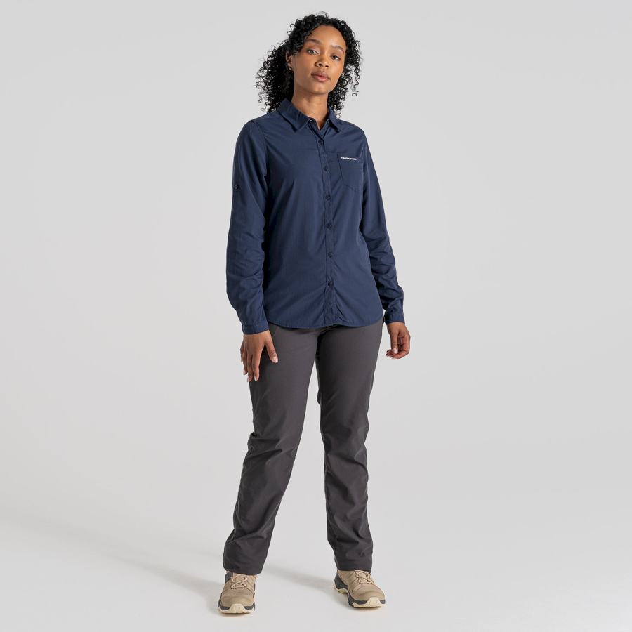 Craghoppers NosiLife Bardo Long Sleeved Women's Shirts Blue Navy | URX664WD