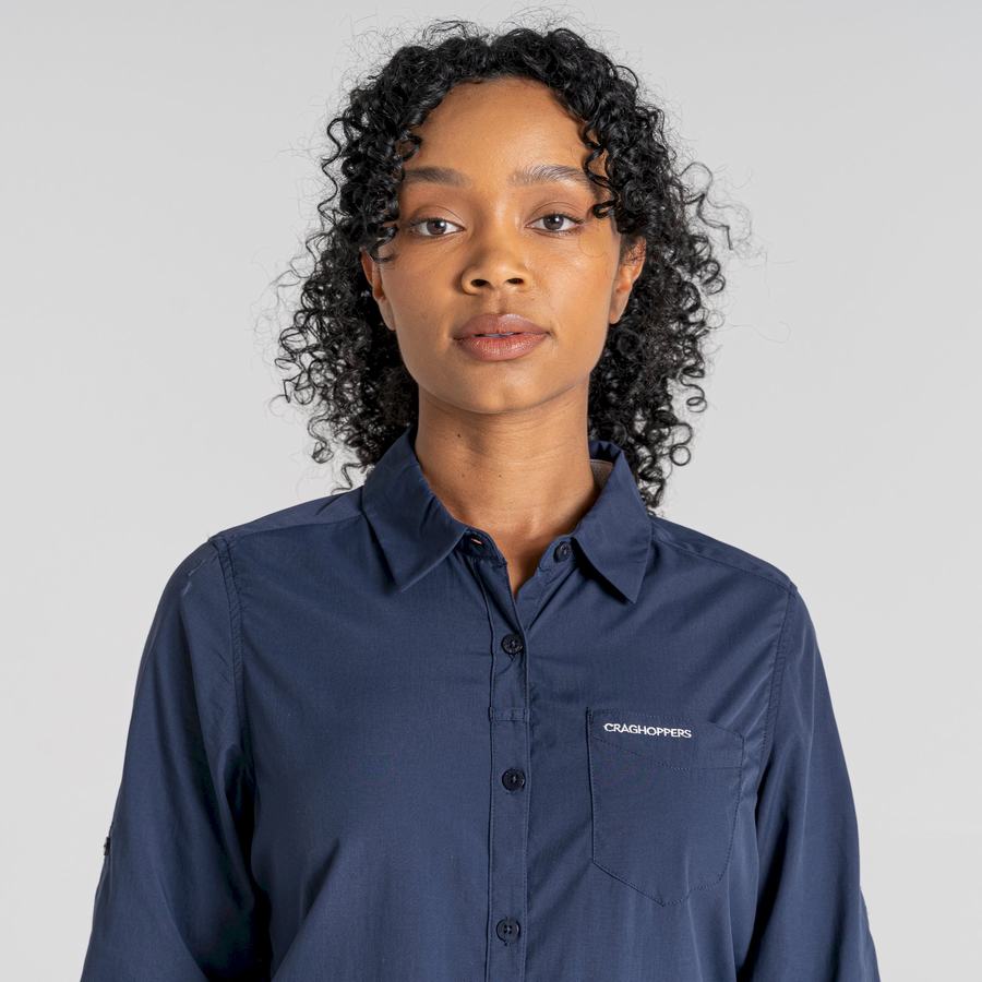 Craghoppers NosiLife Bardo Long Sleeved Women's Shirts Blue Navy | URX664WD