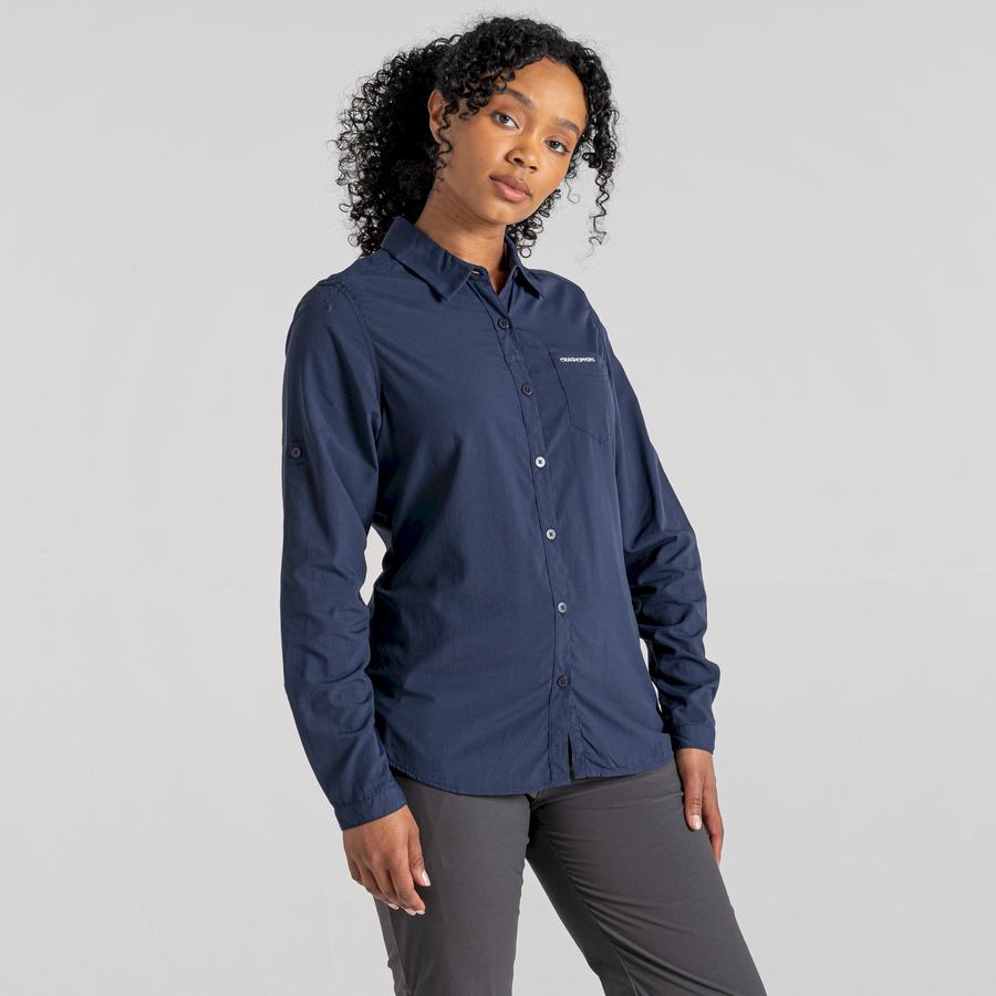 Craghoppers NosiLife Bardo Long Sleeved Women's Shirts Blue Navy | URX664WD