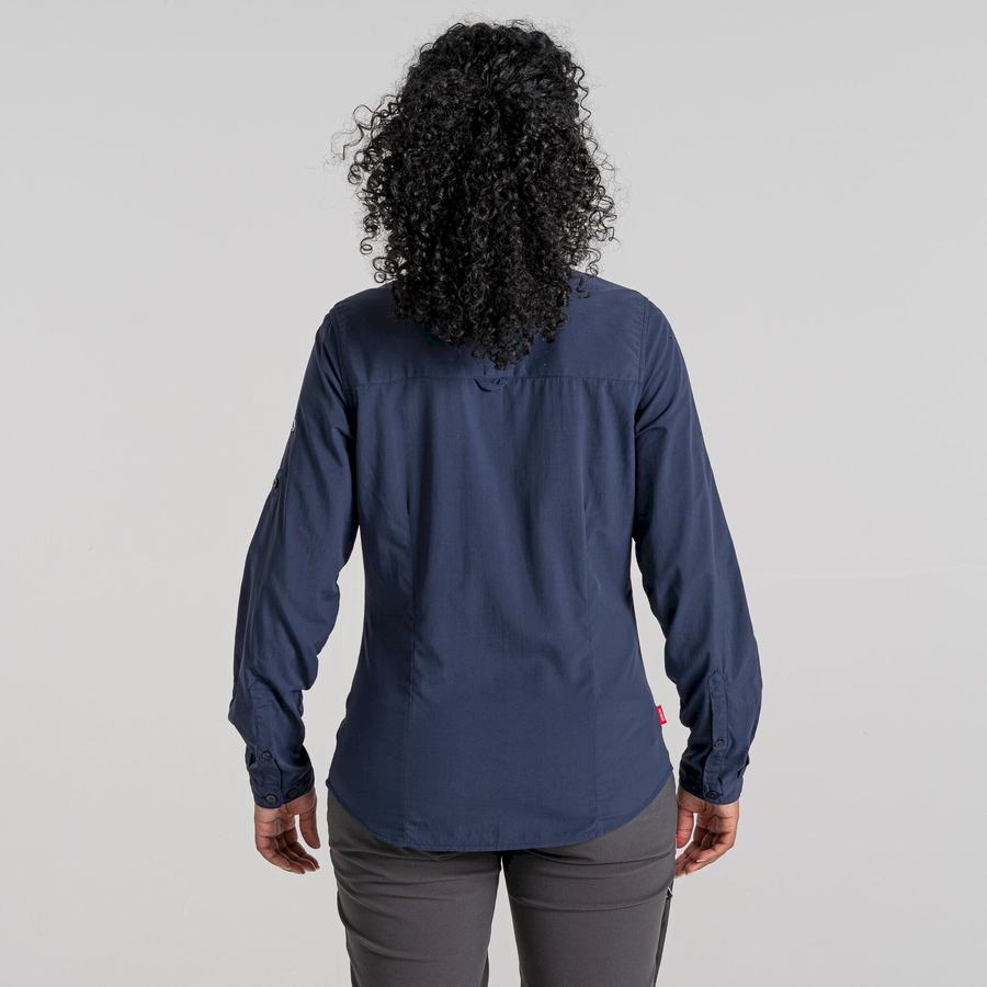 Craghoppers NosiLife Bardo Long Sleeved Women's Shirts Blue Navy | URX664WD