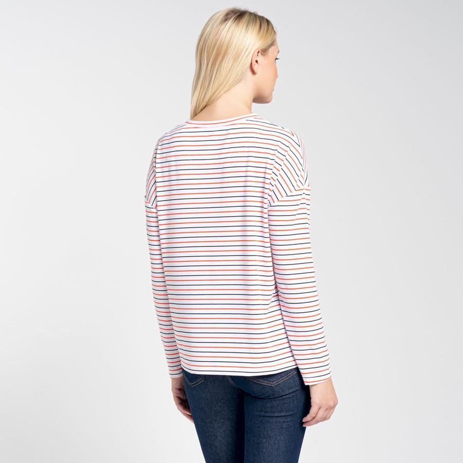 Craghoppers NosiLife Cora Long Sleeved Women's T-Shirts Blue Navy Orange Stripes | OWI787NT