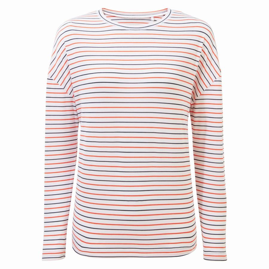 Craghoppers NosiLife Cora Long Sleeved Women's T-Shirts Blue Navy Orange Stripes | OWI787NT