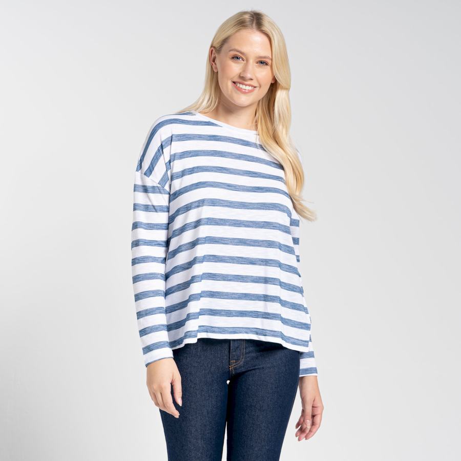 Craghoppers NosiLife Cora Long Sleeved Women's T-Shirts Blue Stripes | QUN1910MZ