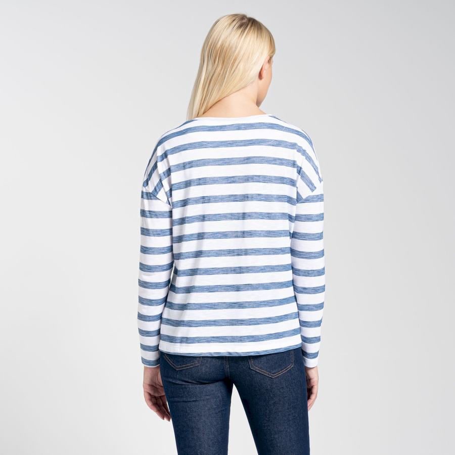 Craghoppers NosiLife Cora Long Sleeved Women's T-Shirts Blue Stripes | QUN1910MZ