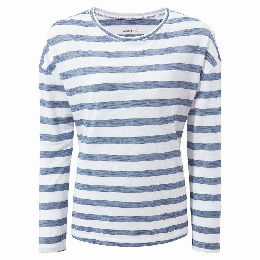 Craghoppers NosiLife Cora Long Sleeved Women's T-Shirts Blue Stripes | QUN1910MZ