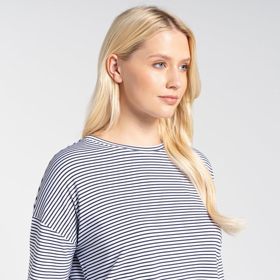 Craghoppers NosiLife Cora Long Sleeved Women's T-Shirts Blue Navy Stripes | VKV9391RK