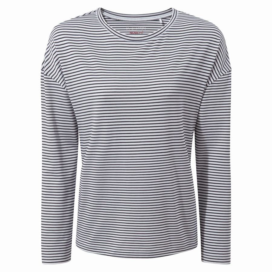 Craghoppers NosiLife Cora Long Sleeved Women's T-Shirts Blue Navy Stripes | VKV9391RK