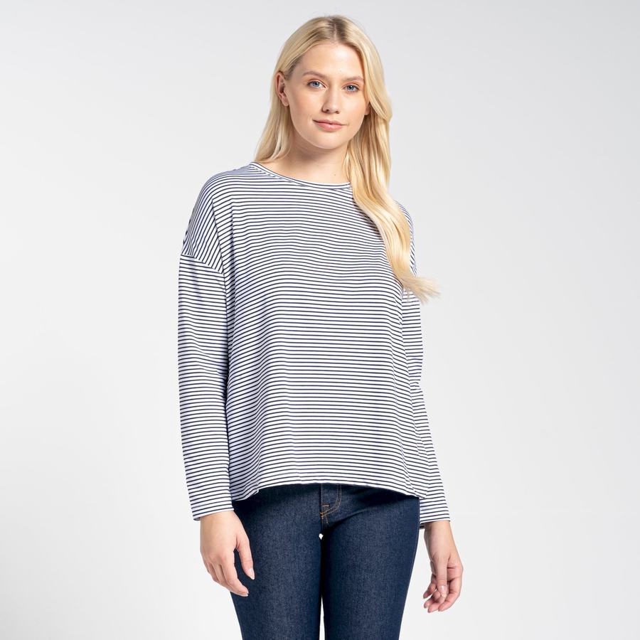 Craghoppers NosiLife Cora Long Sleeved Women's T-Shirts Blue Navy Stripes | VKV9391RK