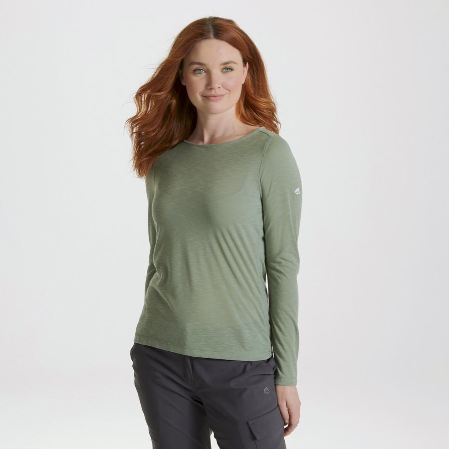 Craghoppers NosiLife Erin Long Sleeved Women's T-Shirts Olive | DPU378EO