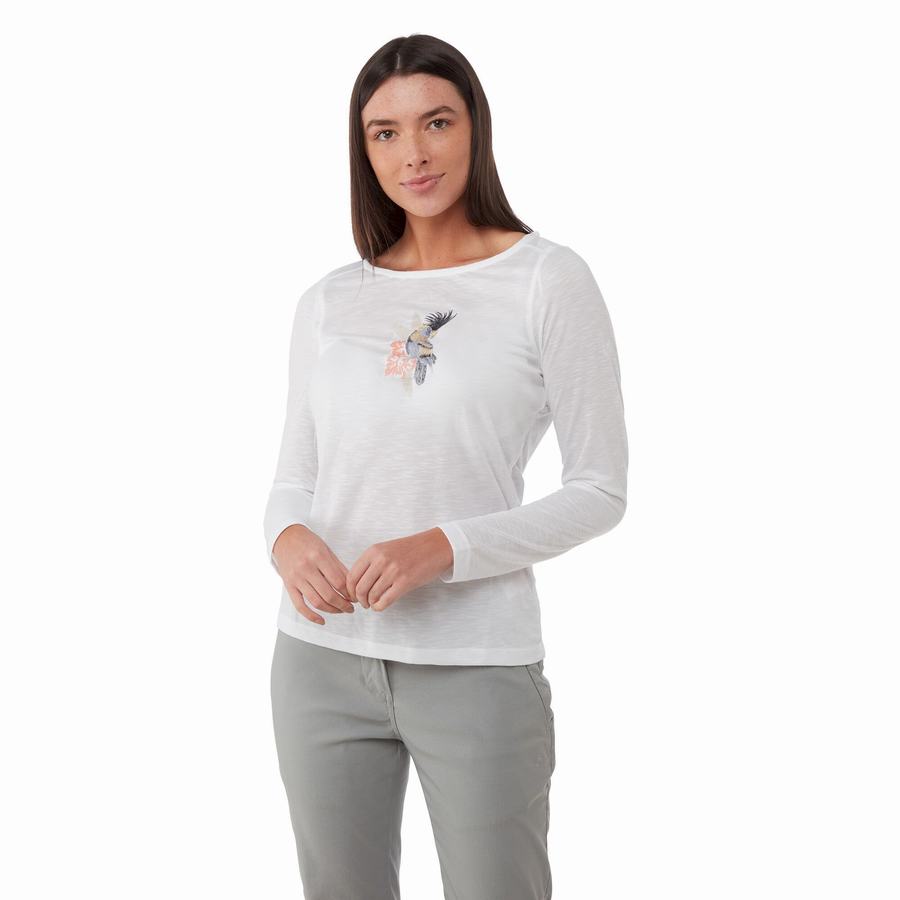 Craghoppers NosiLife Erin Long Sleeved Women's T-Shirts White | EBG3557CH