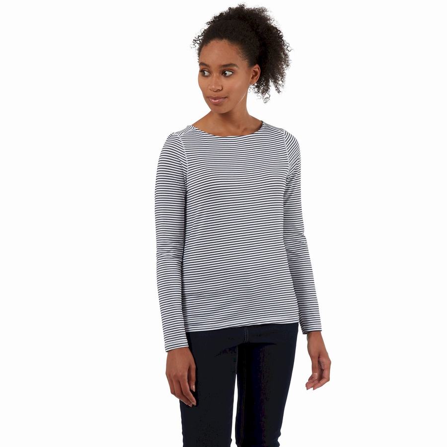 Craghoppers NosiLife Erin Long Sleeved Women's T-Shirts Blue Navy Stripes | IJJ8290VB