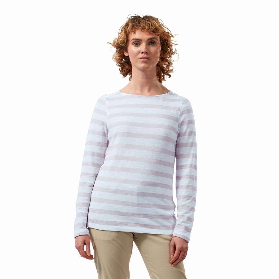 Craghoppers NosiLife Erin Long Sleeved Women's T-Shirts Purple Stripes | JDK261LM