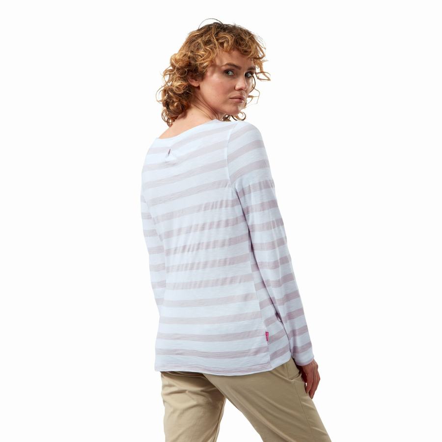 Craghoppers NosiLife Erin Long Sleeved Women's T-Shirts Purple Stripes | JDK261LM