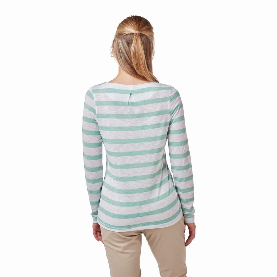 Craghoppers NosiLife Erin Long Sleeved Women's T-Shirts Turquoise Stripes | TBC6857ED