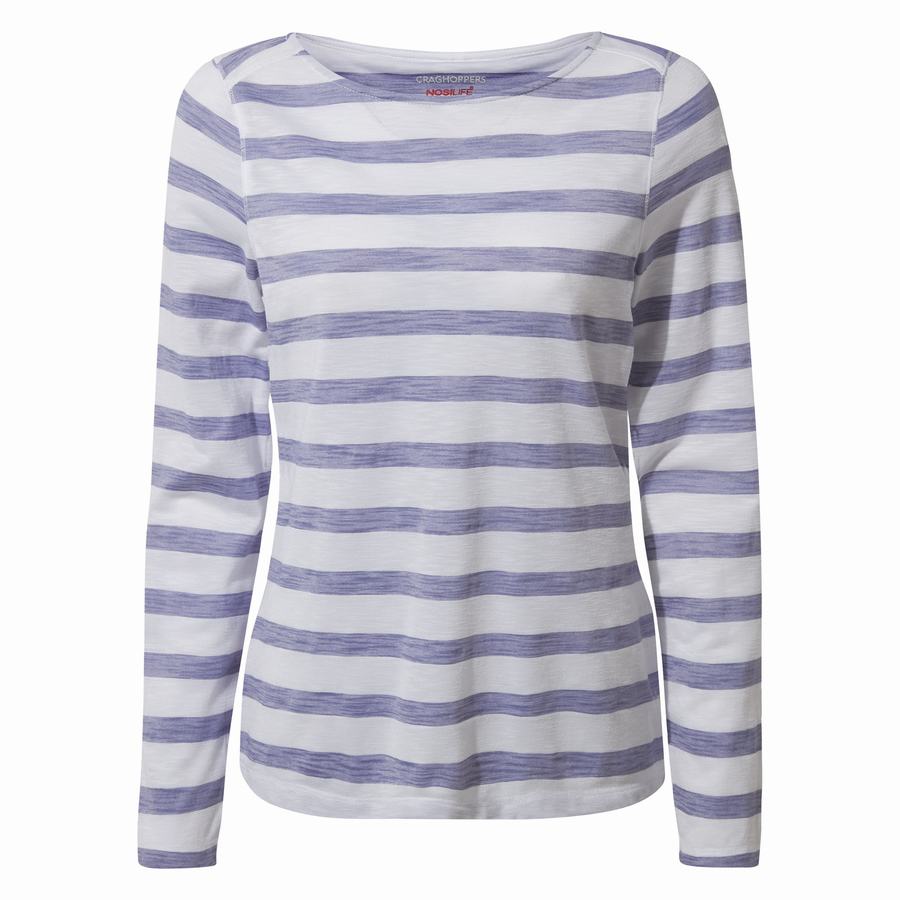 Craghoppers NosiLife Erin Long Sleeved Women's T-Shirts Blue Stripes | TUS7192MJ