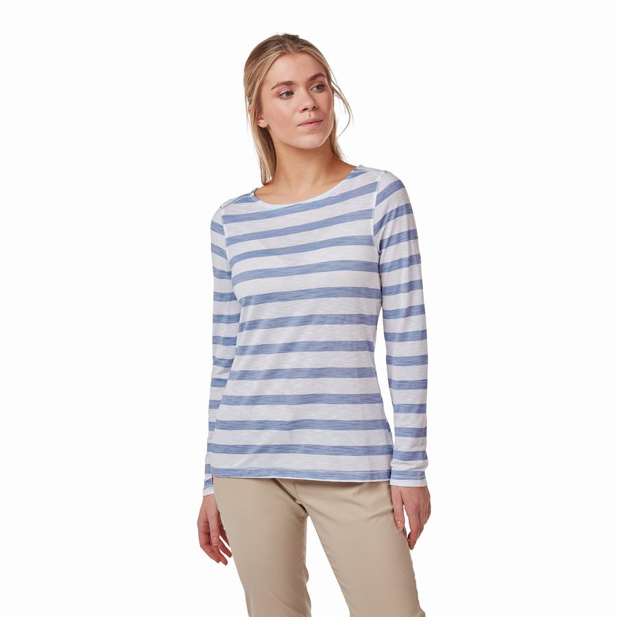 Craghoppers NosiLife Erin Long Sleeved Women's T-Shirts Blue Stripes | TUS7192MJ