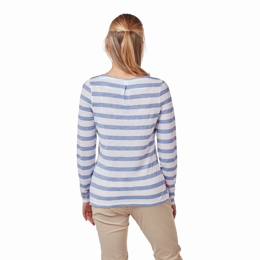 Craghoppers NosiLife Erin Long Sleeved Women's T-Shirts Blue Stripes | TUS7192MJ