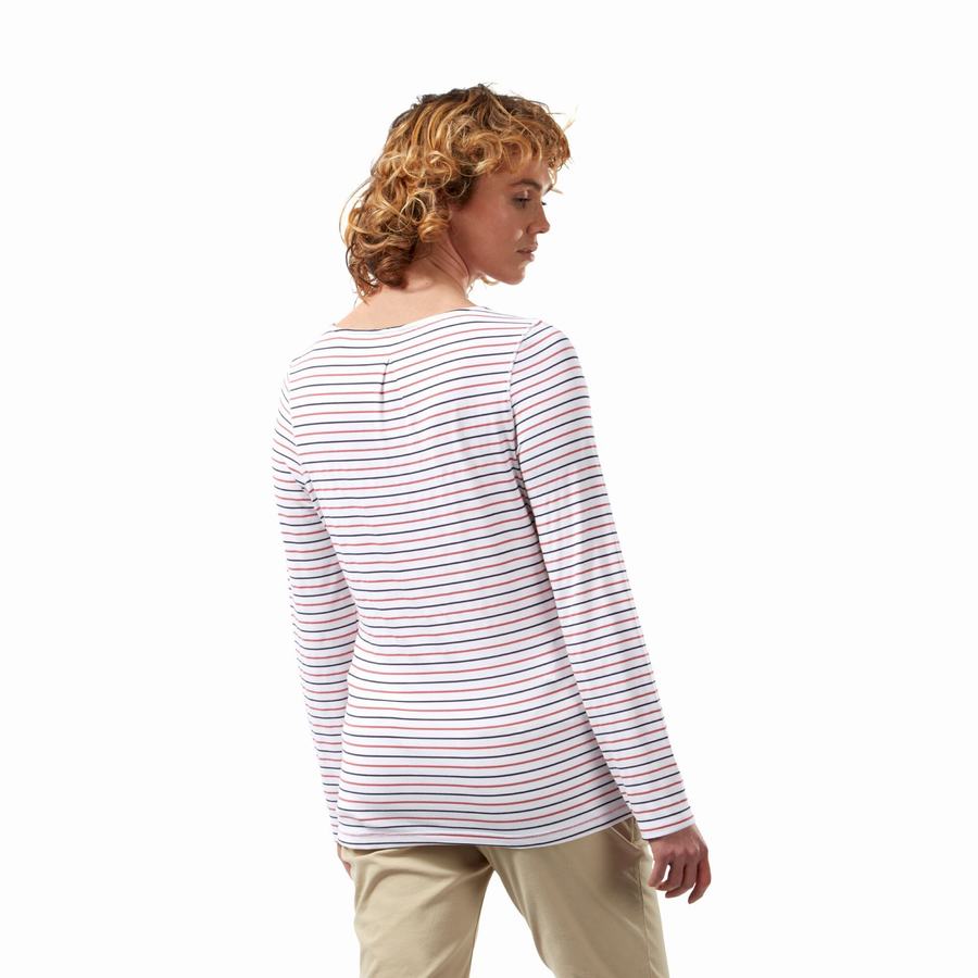 Craghoppers NosiLife Erin Long Sleeved Women's T-Shirts Blue Navy Red Stripes | YDR351GS