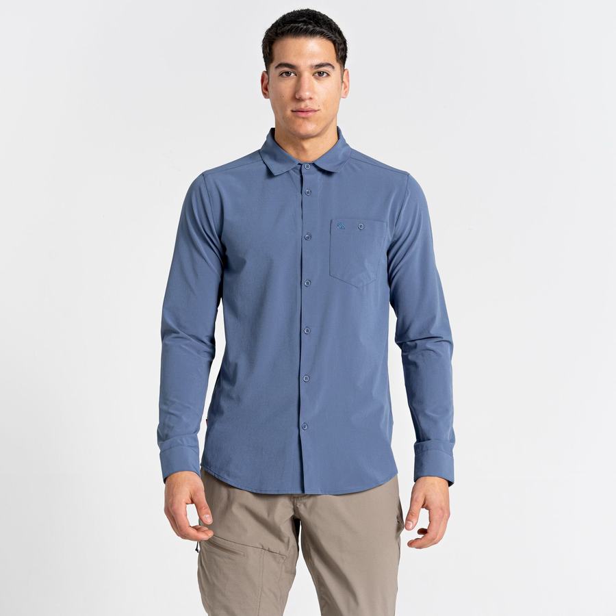 Craghoppers NosiLife Hedley Long Sleeved Men's Shirts Blue | VXV2181KS