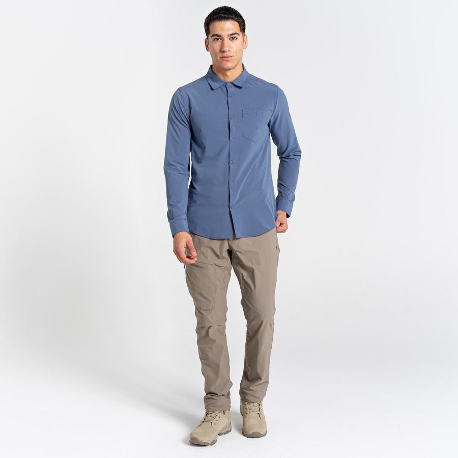 Craghoppers NosiLife Hedley Long Sleeved Men's Shirts Blue | VXV2181KS