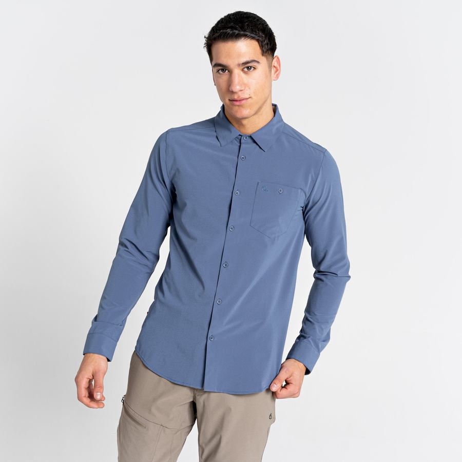 Craghoppers NosiLife Hedley Long Sleeved Men's Shirts Blue | VXV2181KS