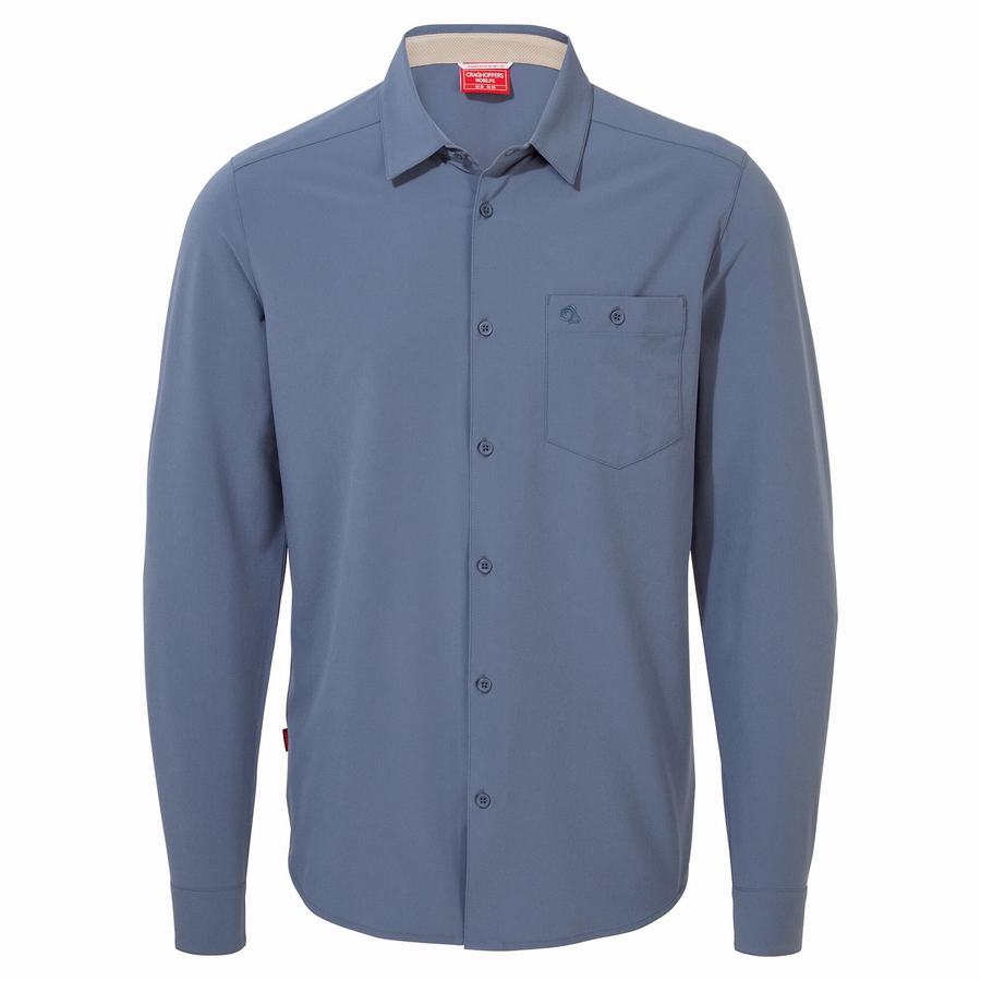 Craghoppers NosiLife Hedley Long Sleeved Men's Shirts Blue | VXV2181KS