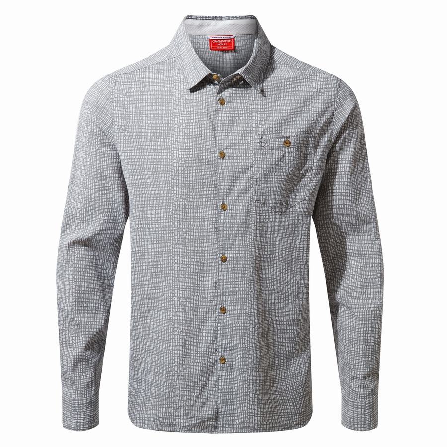 Craghoppers NosiLife Lester Long Sleeved Men's Shirts Grey | YEB8643MW