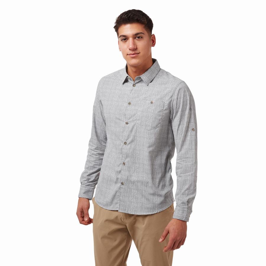 Craghoppers NosiLife Lester Long Sleeved Men's Shirts Grey | YEB8643MW