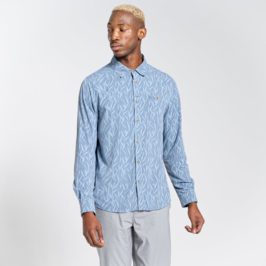 Craghoppers NosiLife Pinyon Long Sleeved Men's Shirts Blue | XEE769LE