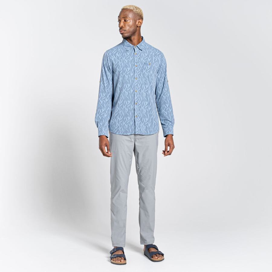 Craghoppers NosiLife Pinyon Long Sleeved Men's Shirts Blue | XEE769LE