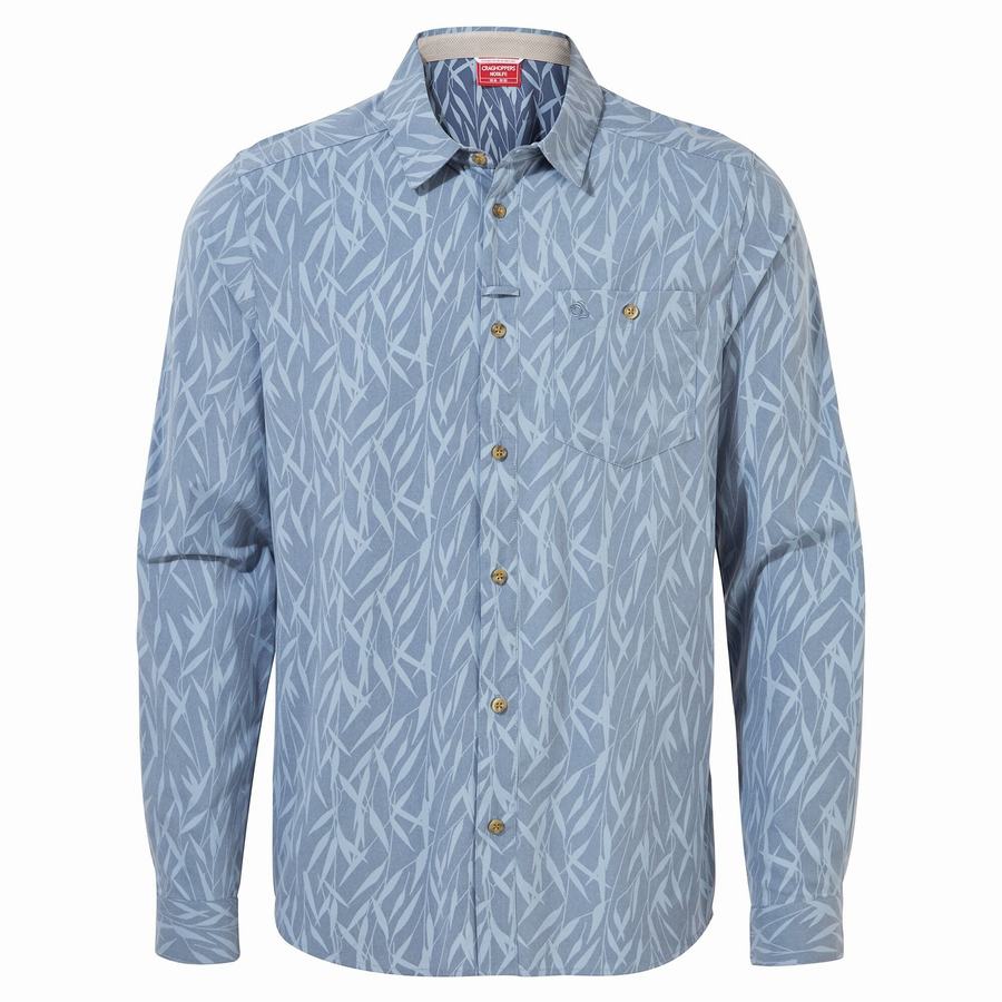 Craghoppers NosiLife Pinyon Long Sleeved Men's Shirts Blue | XEE769LE