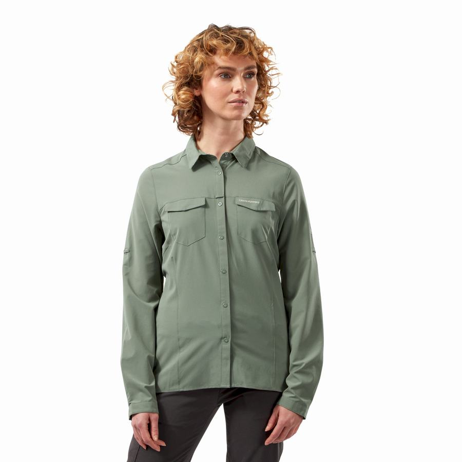 Craghoppers NosiLife Pro III Long Sleeved Women's Shirts Olive | ZFO6218UV