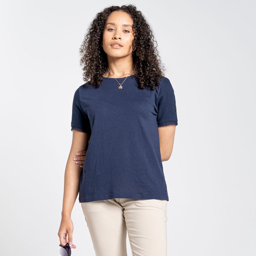 Craghoppers Nosibotanical Lavern Short Sleeved Women's T-Shirts Blue Navy | BMS8056IV