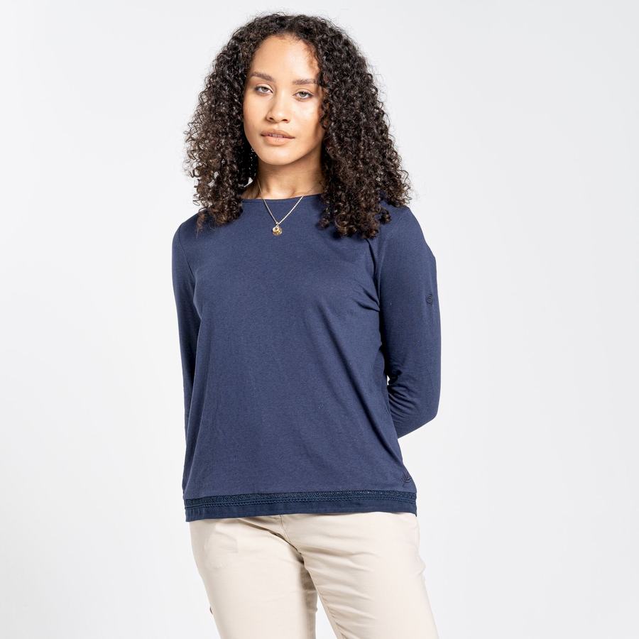 Craghoppers Nosibotanical Magnolia Long Sleeved Women's T-Shirts Blue Navy | RKI2750VL