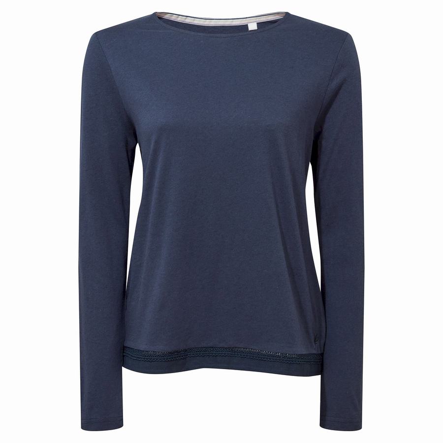 Craghoppers Nosibotanical Magnolia Long Sleeved Women's T-Shirts Blue Navy | RKI2750VL