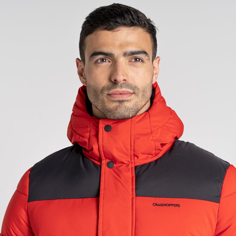 Craghoppers Sutherland Insulated Hooded Men's Jackets Red Black | USV5769GQ