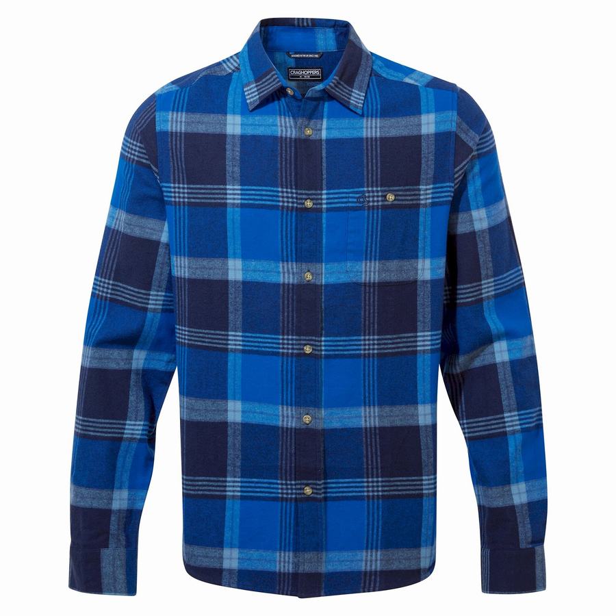 Craghoppers Thornhill Long Sleeved Men's Shirts Blue Navy | XWR667ES